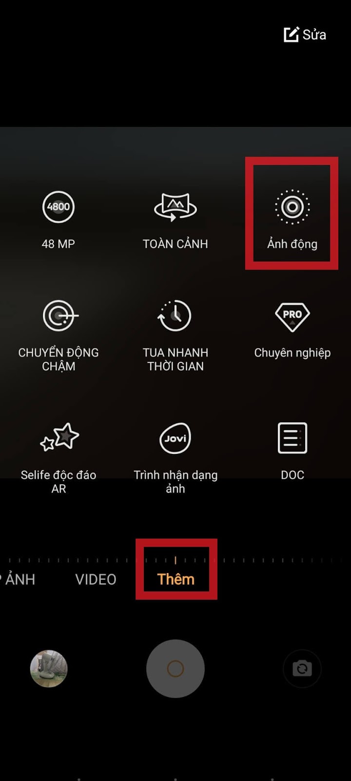 Chọn ảnh động trong thư mục Camera