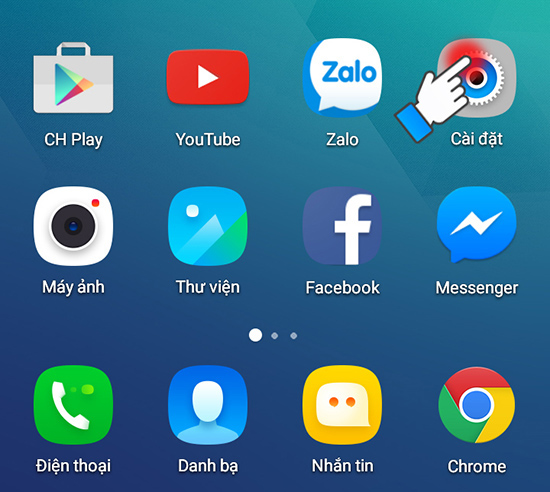 nhấn vào mụ cài đặt trên điện thoại Android