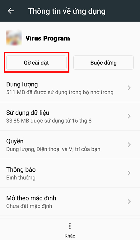 Xóa các ứng dụng lạ bị nhiễm virus