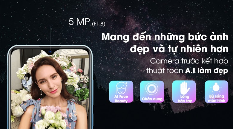 Camera trước đặt chính giữa màn hình giọt nước 