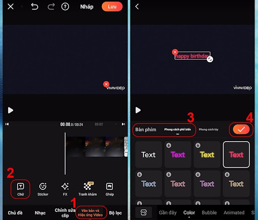 Chọn chữ và hiệu ứng cho video