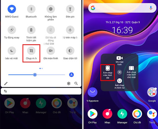 Tính năng chụp màn hình được tích hợp ngay trên Menu tùy chỉnh của điện thoại 