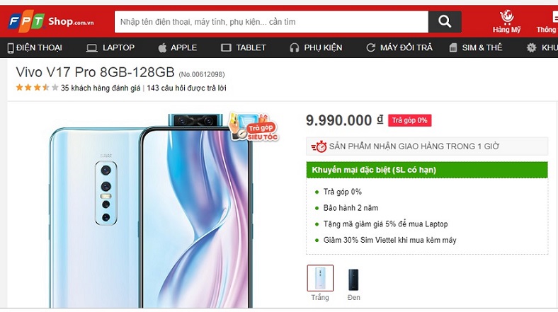 Mua trả góp vivo V17 Pro tại FPT Shop